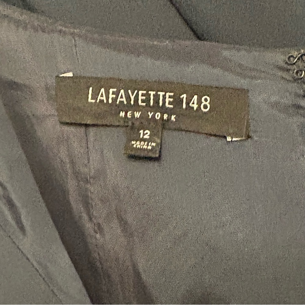 Lafayette 148 New York Gray Crepe Tent Dress 3/4 Sleeve Bateau Neck Size 12 - Picture 4 of 5